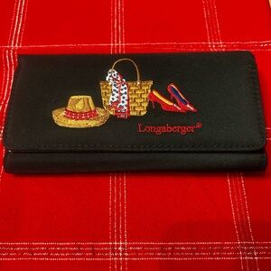 Longaberger RETIRED "HAT/BASKET/ RED SHOES" TRIFOLD WALLET/CHECKBOOK -